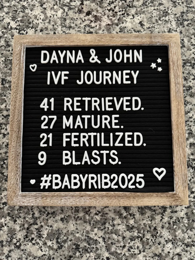 Dayna & John's IVF milestone sign